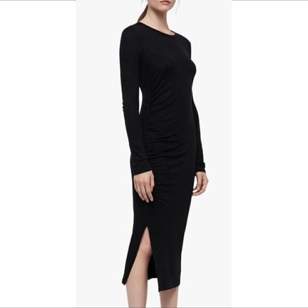 All Saints Tina long sleeve knit charcoal gray heather dress bodycon midi Medium